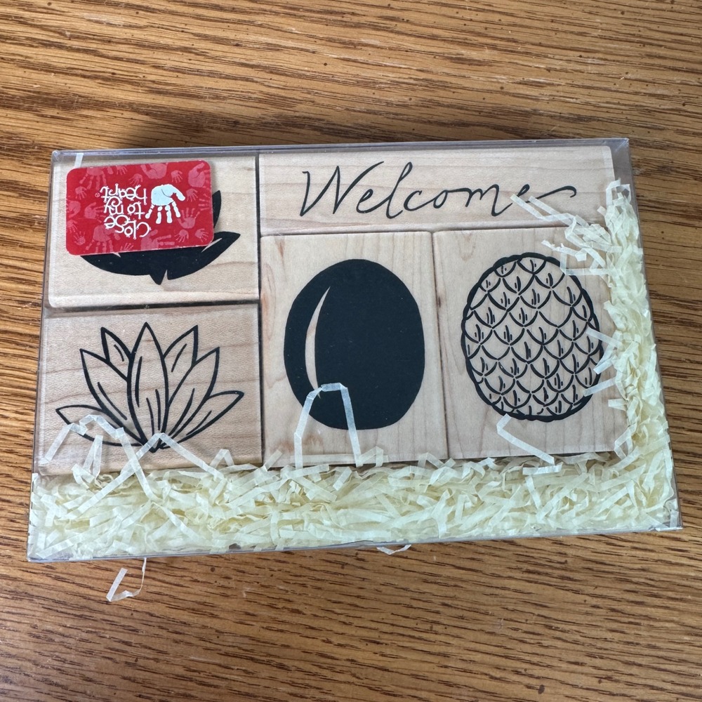 Close To My Heart Pineapple Welcome Wood Block Rubber Stamp Set S587‎ 5pc New